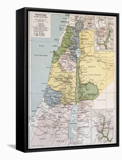 Palestine Tribes Old Map With Jerusalem Insert Maps-marzolino-Framed Stretched Canvas