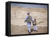 Palestinian Father and Son Walk in Desert During Celebrations Marking the Annual Day of Nebi Musa-null-Framed Stretched Canvas