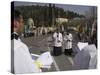 Palestinian Priests Heading the Palm Sunday Catholic Procession, Mount of Olives, Jerusalem, Israel-Eitan Simanor-Stretched Canvas