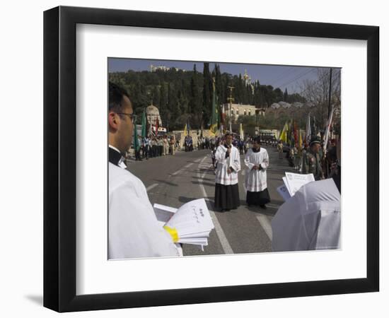 Palestinian Priests Heading the Palm Sunday Catholic Procession, Mount of Olives, Jerusalem, Israel-Eitan Simanor-Framed Photographic Print