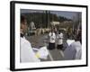 Palestinian Priests Heading the Palm Sunday Catholic Procession, Mount of Olives, Jerusalem, Israel-Eitan Simanor-Framed Photographic Print