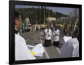 Palestinian Priests Heading the Palm Sunday Catholic Procession, Mount of Olives, Jerusalem, Israel-Eitan Simanor-Framed Photographic Print