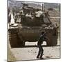 Palestinian Stone Thrower Faces an Israeli Tank, Between Israel and the Gaza Strip-null-Mounted Photographic Print