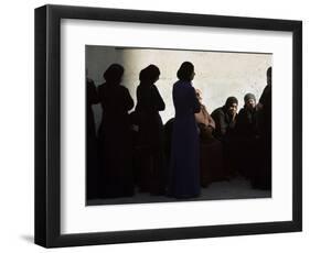 Palestinian Women Sit as They Mourn During the Funeral of Four Al-Aqsa Martyrs' Brigades Militants-null-Framed Photographic Print