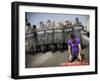 Palestinian Worshipper Prays Outside Jerusalem's Old City While Israeli Forces Stand Guard-null-Framed Photographic Print