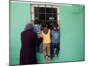 Palestinians Listen from Outside to a Music Band in a Mosque, During Celebrations Marking Nebi Musa-null-Mounted Photographic Print