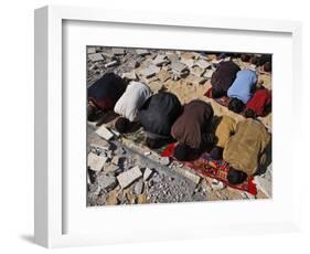 Palestinians Pray in Rubble of Mosque Destroyed in Israeli Military Offensive, Northern Gaza Strip-null-Framed Photographic Print