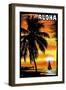 Palm and Sunset - Aloha - Scratchboard-Lantern Press-Framed Art Print