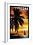 Palm and Sunset - Aloha - Scratchboard-Lantern Press-Framed Art Print