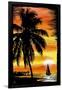 Palm and Sunset - Scratchboard-Lantern Press-Framed Art Print