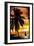 Palm and Sunset - Scratchboard-Lantern Press-Framed Art Print