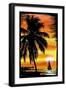 Palm and Sunset - Scratchboard-Lantern Press-Framed Art Print