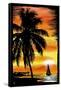 Palm and Sunset - Scratchboard-Lantern Press-Framed Stretched Canvas