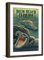 Palm Beach, Florida - Alligator Scene-Lantern Press-Framed Art Print