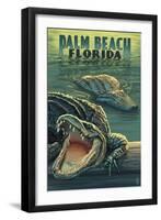 Palm Beach, Florida - Alligator Scene-Lantern Press-Framed Art Print
