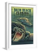 Palm Beach, Florida - Alligator Scene-Lantern Press-Framed Art Print