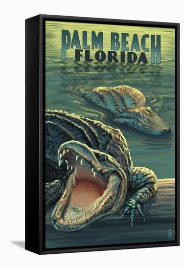 Palm Beach, Florida - Alligator Scene-Lantern Press-Framed Stretched Canvas