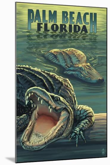 Palm Beach, Florida - Alligator Scene-Lantern Press-Mounted Art Print