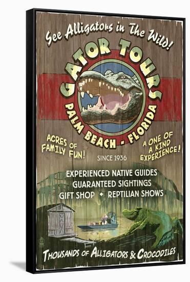 Palm Beach, Florida - Alligator Tours Vintage Sign-Lantern Press-Framed Stretched Canvas