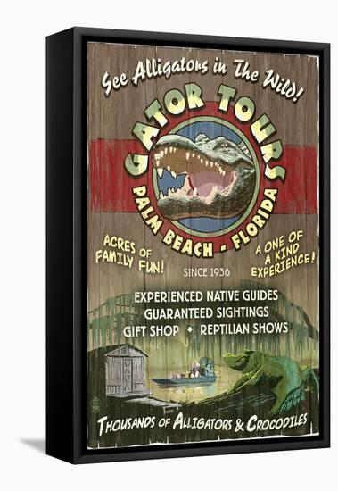 Palm Beach, Florida - Alligator Tours Vintage Sign-Lantern Press-Framed Stretched Canvas