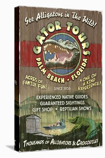 Palm Beach, Florida - Alligator Tours Vintage Sign-Lantern Press-Stretched Canvas