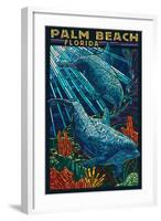 Palm Beach, Florida - Dolphins Paper Mosaic-Lantern Press-Framed Art Print