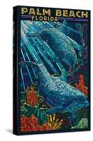 Palm Beach, Florida - Dolphins Paper Mosaic-Lantern Press-Stretched Canvas