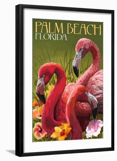 Palm Beach, Florida - Flamingos-Lantern Press-Framed Art Print