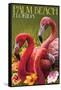 Palm Beach, Florida - Flamingos-Lantern Press-Framed Stretched Canvas