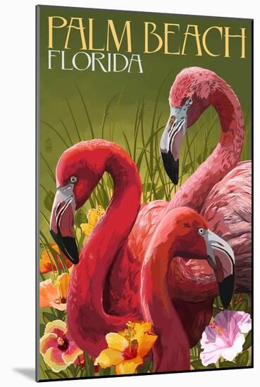 Palm Beach, Florida - Flamingos-Lantern Press-Mounted Art Print