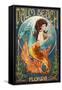 Palm Beach, Florida - Mermaid Scene-Lantern Press-Framed Stretched Canvas