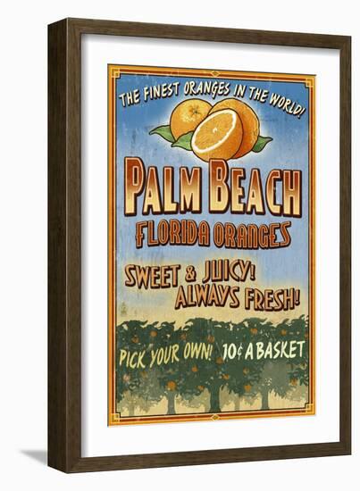 Palm Beach, Florida - Orange Grove Vintage Sign-Lantern Press-Framed Art Print