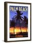 Palm Beach, Florida - Palms and Sunset-Lantern Press-Framed Art Print