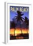 Palm Beach, Florida - Palms and Sunset-Lantern Press-Framed Art Print