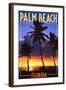 Palm Beach, Florida - Palms and Sunset-Lantern Press-Framed Art Print