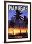 Palm Beach, Florida - Palms and Sunset-Lantern Press-Framed Art Print