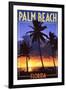 Palm Beach, Florida - Palms and Sunset-Lantern Press-Framed Art Print