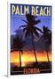 Palm Beach, Florida - Palms and Sunset-Lantern Press-Framed Art Print