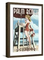 Palm Beach, Florida - Pinup Girl Lifeguard-Lantern Press-Framed Art Print