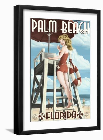 Palm Beach, Florida - Pinup Girl Lifeguard-Lantern Press-Framed Art Print