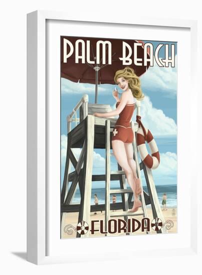 Palm Beach, Florida - Pinup Girl Lifeguard-Lantern Press-Framed Art Print