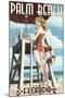 Palm Beach, Florida - Pinup Girl Lifeguard-Lantern Press-Mounted Art Print