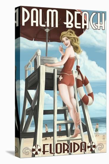 Palm Beach, Florida - Pinup Girl Lifeguard-Lantern Press-Stretched Canvas