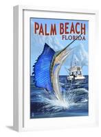 Palm Beach, Florida - Sailfish Scene-Lantern Press-Framed Art Print