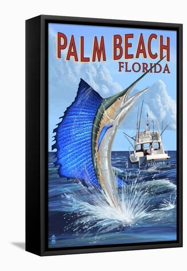Palm Beach, Florida - Sailfish Scene-Lantern Press-Framed Stretched Canvas