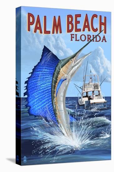 Palm Beach, Florida - Sailfish Scene-Lantern Press-Stretched Canvas