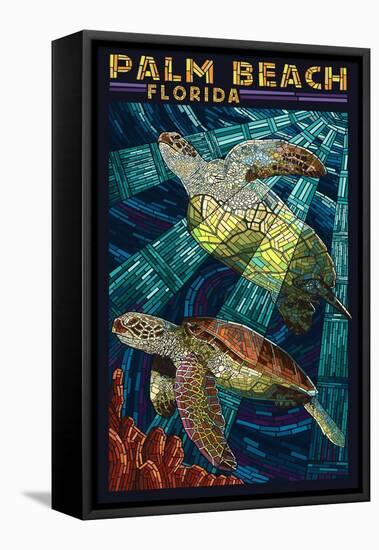 Palm Beach, Florida - Sea Turtle Paper Mosaic-Lantern Press-Framed Stretched Canvas