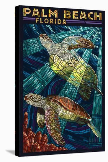 Palm Beach, Florida - Sea Turtle Paper Mosaic-Lantern Press-Stretched Canvas