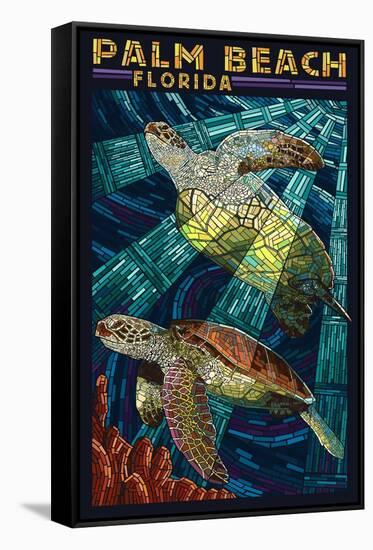 Palm Beach, Florida - Sea Turtle Paper Mosaic-Lantern Press-Framed Stretched Canvas