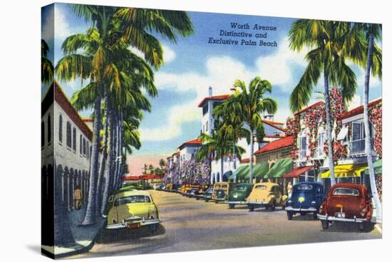 Palm Beach, Florida - View Down Worth Avenue-Lantern Press-Stretched Canvas